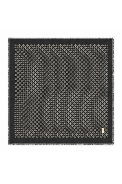 Women's Black Mink Micro Patterned Coton India Cotton Cheesecloth Writing Hijab - Coton Scarf