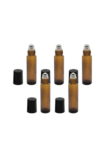 Set 5 bucati recipiente roll-on sticla maro 10 ml.