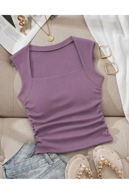 Dusty Rose Square Neck Gathered Waist Camisole Undershirt 0026