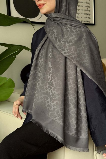 C Pattern Cotton Silk Shawl-Anthracite