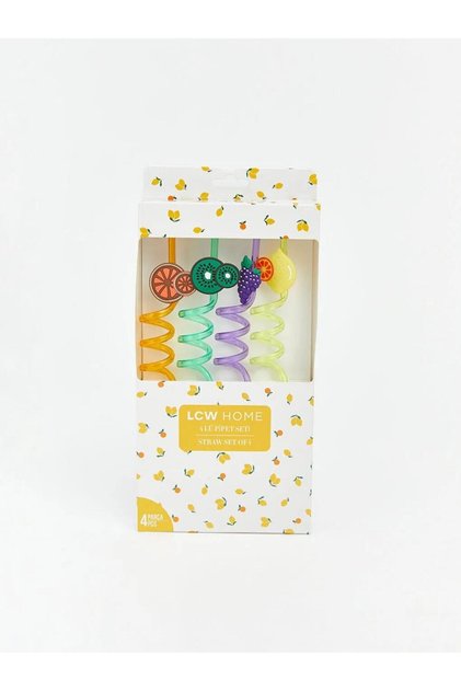Mixed Fruit Figured Glass Straw Set of 4 (S6)