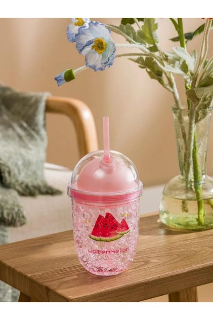 Mixed Watermelon Printed Soft Drink Glass with Straw 450 ml (S6)