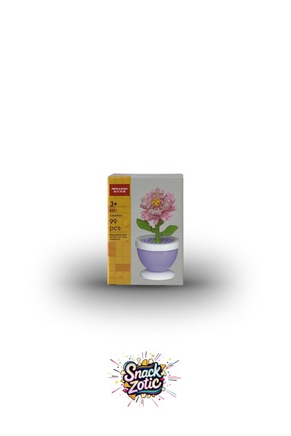 Snackzotic Block Flower Pink Carnation Set - Decorative Making Set with Pot, 99 Pieces