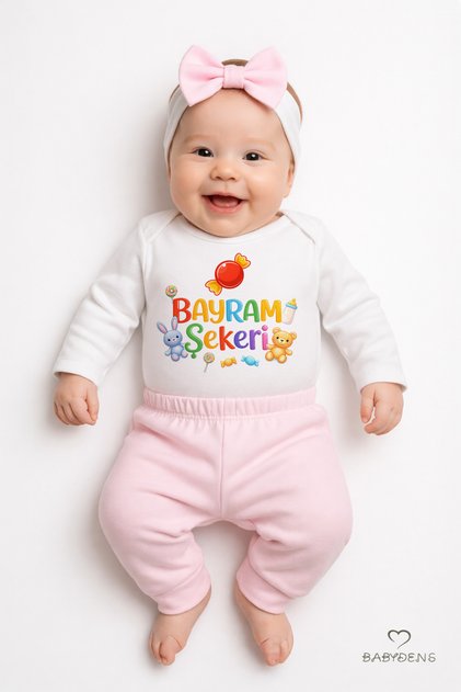 Baby Girl Holiday 3-Piece Set Holiday Candy Printed Cotton Long Sleeve Bodysuit Pants Bow Hair Band