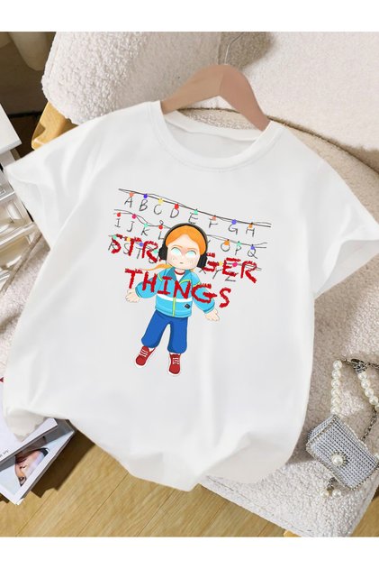 Μπλουζάκι Stranger Things με στάμπα, 100% βαμβακερό, Premium, με λαιμόκοψη ποδηλάτου, για παιδιά