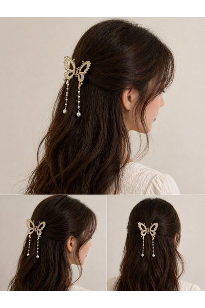 Pearl Butterfly Clasp – Gold Color Hair Accessory