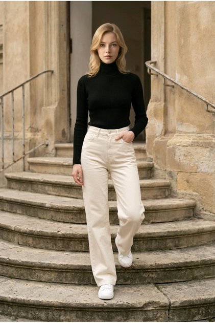 Klara White High-Waisted Wide-Leg Jeans Lycra Palazzo Denim Trousers New