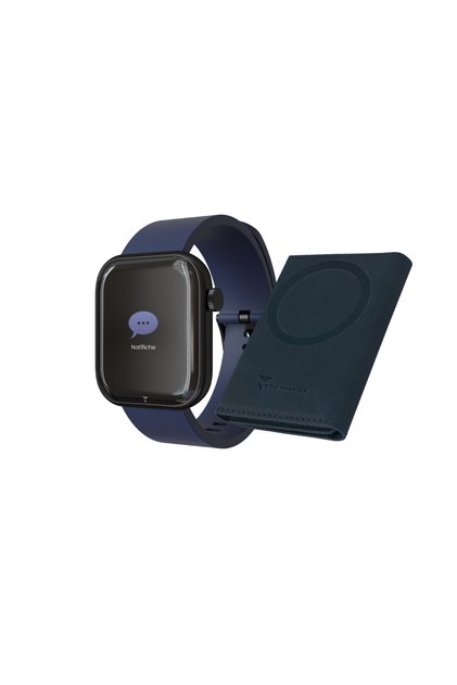 Smartwatch Glam negru cu portofel albastru, AMOLED 1,75”