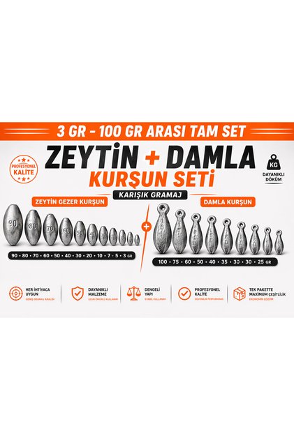 Zeytin Gezer + Damla Kurşun Seti Karışık Gramaj 3-100 GR Profesyonel Tam Set