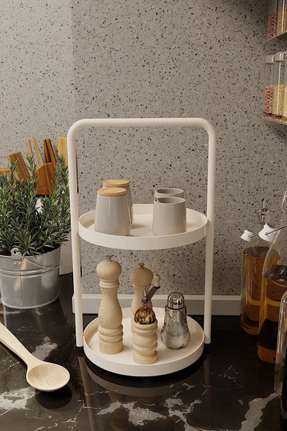 Cream Two-Tier Round Organizer Cosmetic Jewelry Organizer Multi-Purpose Desktop Organizer