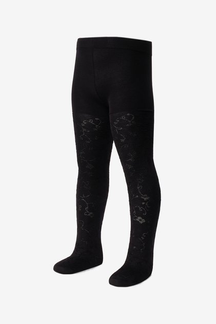 Black Floral Patterned Girl's Pantyhose