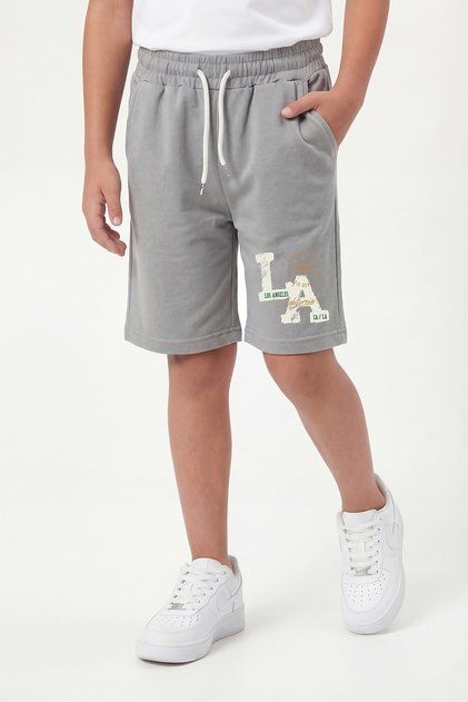 Los Angeles Print Detailed Boys' Capri-Shorts with Elastic Waist and Double Pockets