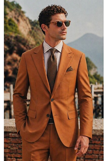 ilayda emir Men's Cinnamon Brown Slim Fit Suit – Stylish Wedding & Special  Occasion Combination, Modern Cut Blazer Jacket Pants Set- Trendyol