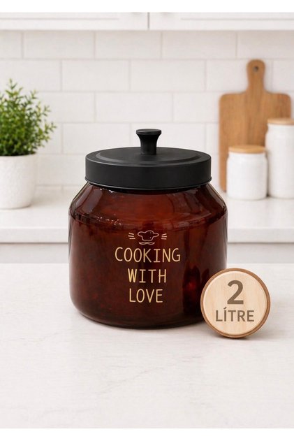 Glass Multi-Purpose Food Jar with Metal Lid Amber 2000 ml (2 Lt)