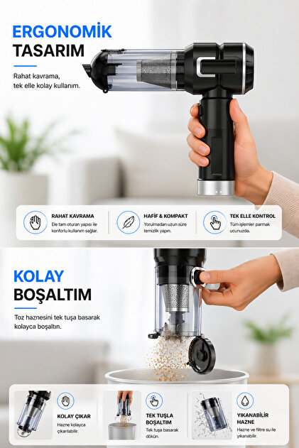 SEYUTECH 20000PA LED Işıklı Çift Bataryalı Güçlü Vakum Araç