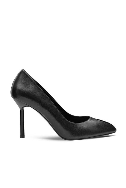 Genuine Leather High Heeled Women's Shoes 053 Black (Black)