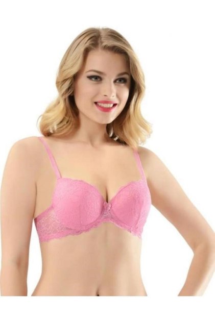 Sutien cu Push-Up,dantelă si balene de sustinere, Roz