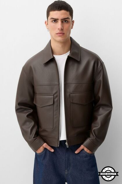 New season oversize old money style high quality men's leather jacket coat