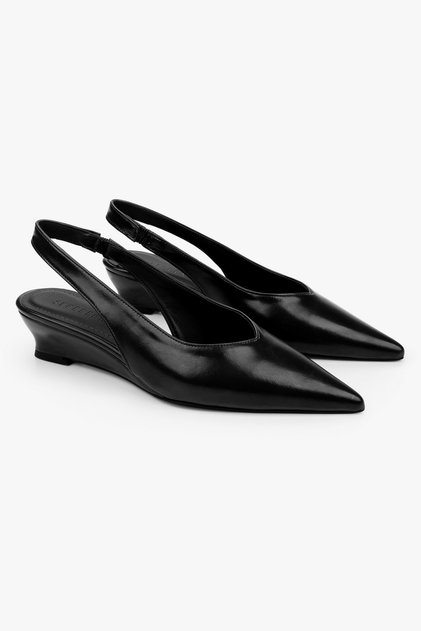 Women's Etra Black Leather Wedge Heeled Stiletto
