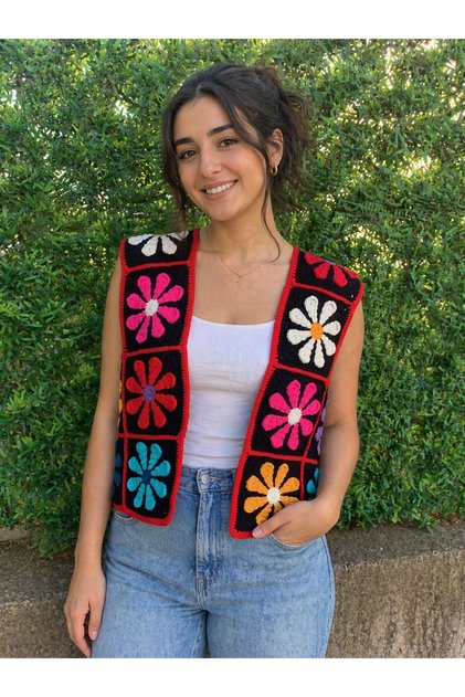 Çiçek motifli crop yelek