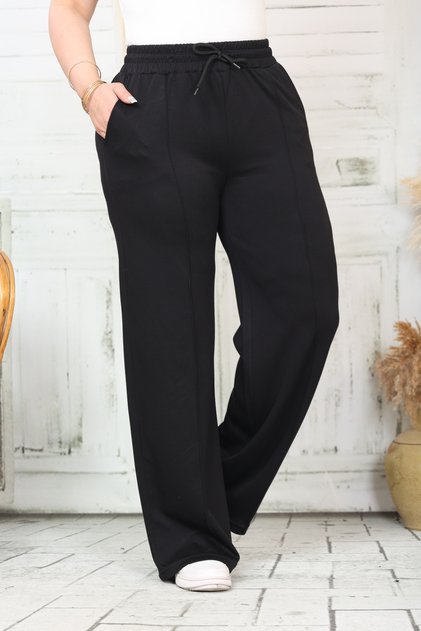 Büyük Beden Lastikli Yüksek Bel OŞO Yazlık Kumaş Günlük Premium Kalite Rahat ve Dökümlü Esnek Yumaşak Eşofman Pantolon - Önden Dikişli (Çimalı)