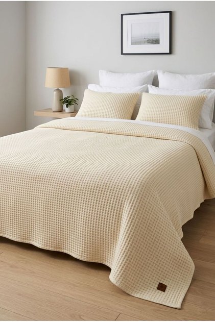 Beige Luxury Knitted Pique Single & New Generation Stylish and Lightweight Design Knitted Bedspread - 165 X 215 Cm.