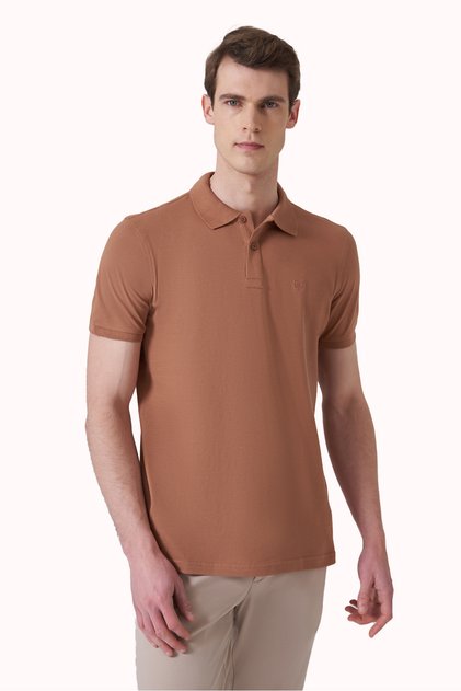 Kahve Basic Plain 100% Cotton Slim Fit Short Sleeve Polo Collar Men's T-Shirt