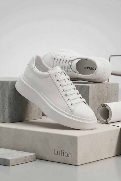 Women's Black/White Leather Sneaker - Thick Soled Casual Daily Shoes
