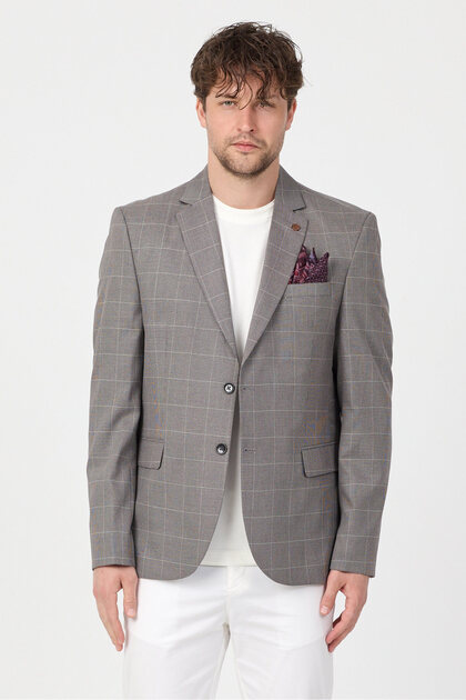 Gerardo Men's Black-Grey Plaid Textured Polyviscon Fabric Slim Fit Sport Blazer Jacket