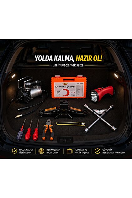 Toptancı Amca Full Araç Acil Durum Trafik Seti Kriko Kompresör İlk