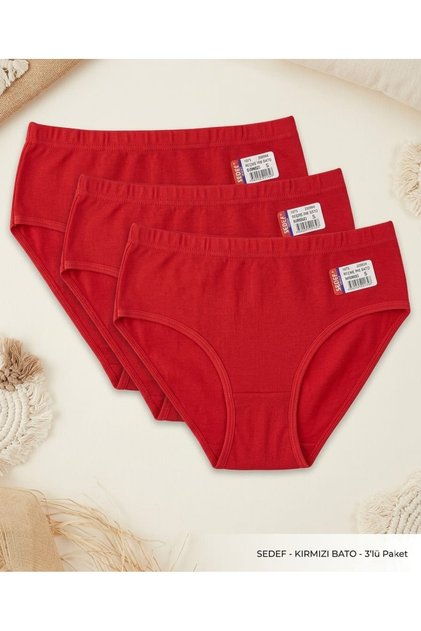 Red High-Waisted Ribbed Bato Women's Panties 3-Pack
