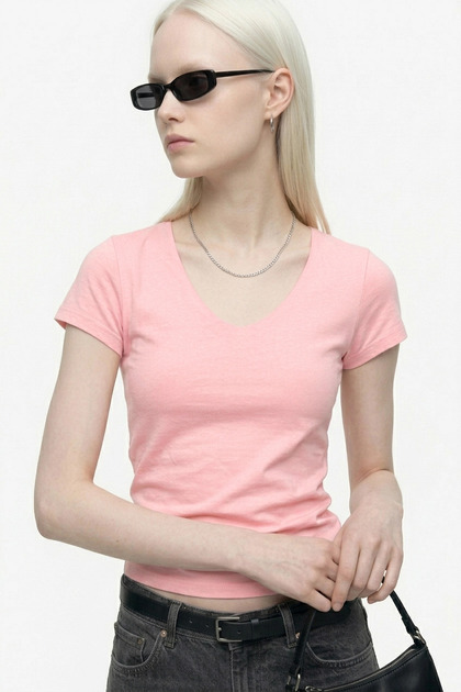 Women's Basic T-Shirt V-Neck Short Sleeve Cotton Slim Fit