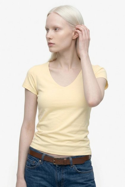 Women's Basic T-Shirt V-Neck Short Sleeve Cotton Slim Fit
