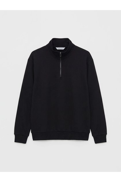 Siyah Dik Yaka Erkek Sweatshirt