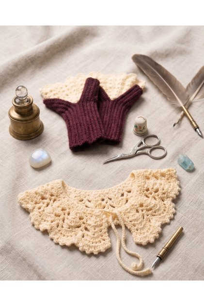 Hand Knitted Retro Collar and Sleeve Set - Elegant Bohemian 2-Piece Combination Accessory