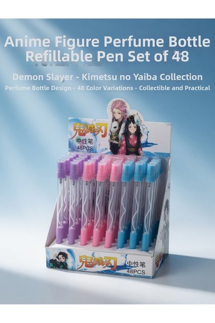 Anime Figure Themed 48-Piece Wholesale Ballpoint Pen Set with Special Perfume Bottle Ultra Stylish Quality Set