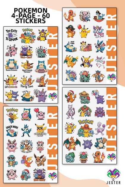Pokemon 4 Sheets Sticker, Decal, Diary, Agenda, Planner, Bullet, Journal, Scrapbook