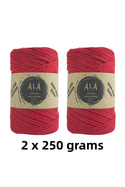 قطعتان من خيط مكراميه قطني 2 مم، خيط مكراميه للحقائب 250 جرام، 2 × 250 جرام (إجمالي 500 جرام)