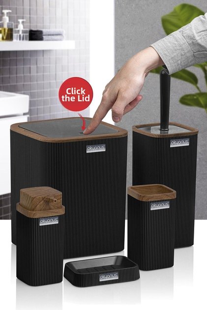 Set de baie din 5 piese cu model din lemn negru Stella