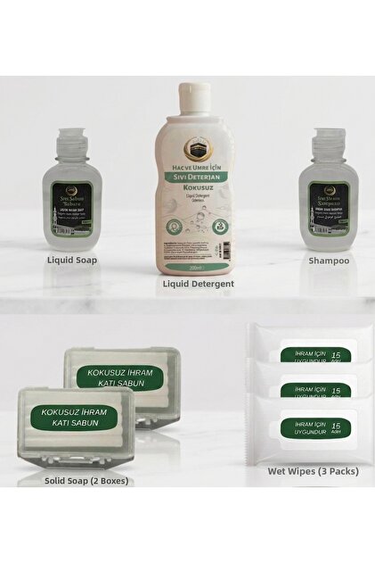 Ihrama Convenient Odorless Mini Hajj & Umrah Hygiene Set [8 Pieces]