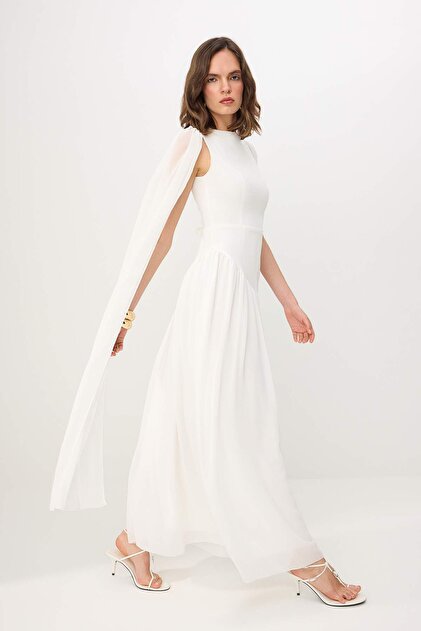 white christmas dresses Chiffon Wedding Dress | Long Sleeves Simple Wedding Dress main image 0