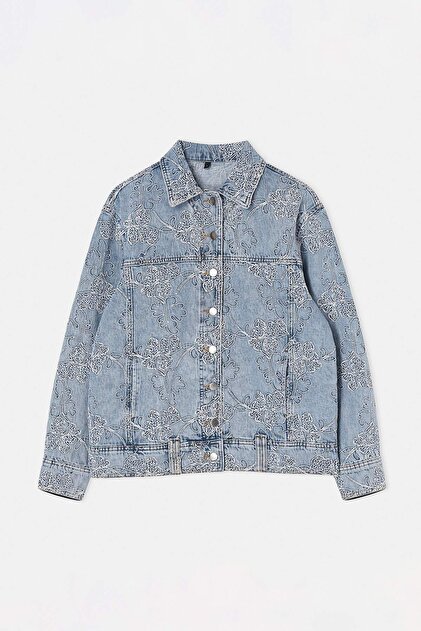 Trendyolmilla Limited Edition Mavi Desenli Oversize Denim Ceket