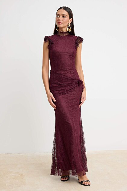 princess polly baby blue dress Spaghetti Straps Burgundy Lace Party Dress Design (00171817)