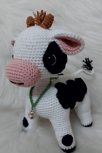 Amigurumi Uyku Arkadaşı Organik Çanlı Buzu (İnek)