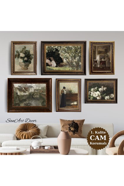 Vintage Çerçeveli Tablo, 6 Parça Çerçeveli Tablo, Çerçeveli Yağlı Boya Tablo Seti, Retro Tablolar