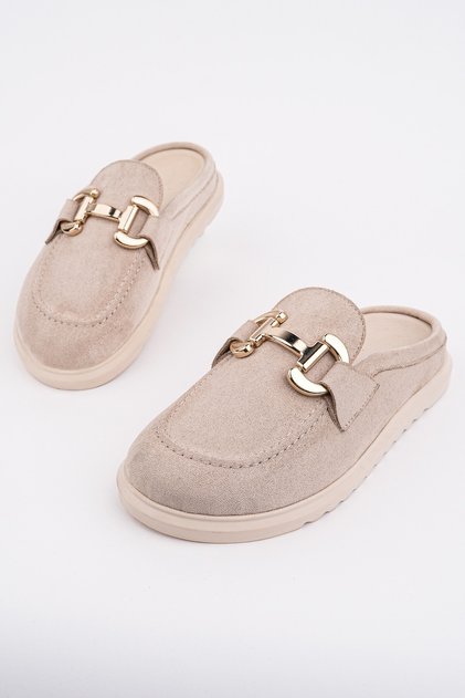 Carleen Suede Leather Gold Buckle Casual Comfortable Closed-Front Women's Loafer Slippers