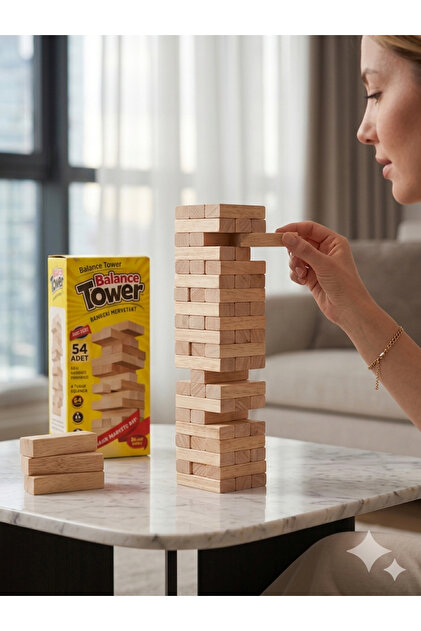 HGROUP Ahşap Jenga Denge Oyunu 54 Parça – Balance Tower Ailece