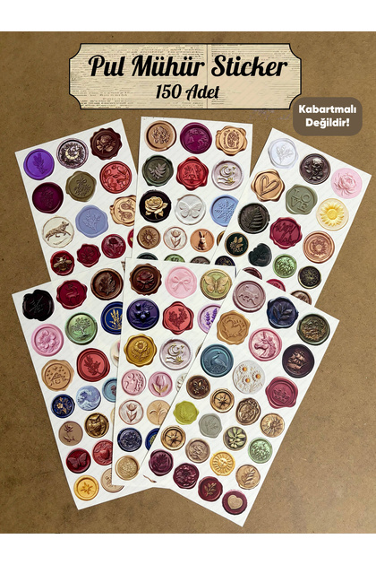 150 Adet Retro Pul Mühür Sticker Seti Vintage Etiket Karışık Desen Hediye Davetiye Defter Süsleme