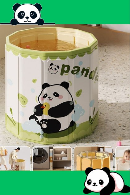 Panda Desenli Baby Spa Plastik Çocuk Küveti / Oyun Havuzu(Katlanabilir Portatif Bebek Banyo Havuzu)+Boyun Simidi HEDİYELİ