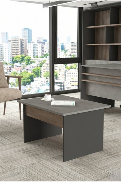Darian B Modern Ofis Sehpası 80x60 cm - Çalışma Odası Orta Sehpa & Misafir Bekleme Sehpası Kahve-Beton-Antrasit DR2-CGA